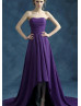 Strapless Purple Chiffon High Low Evening Dress